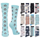 Women's Penguin Snowflake Polar Bear Ski Crew Socks - 12 Pairs