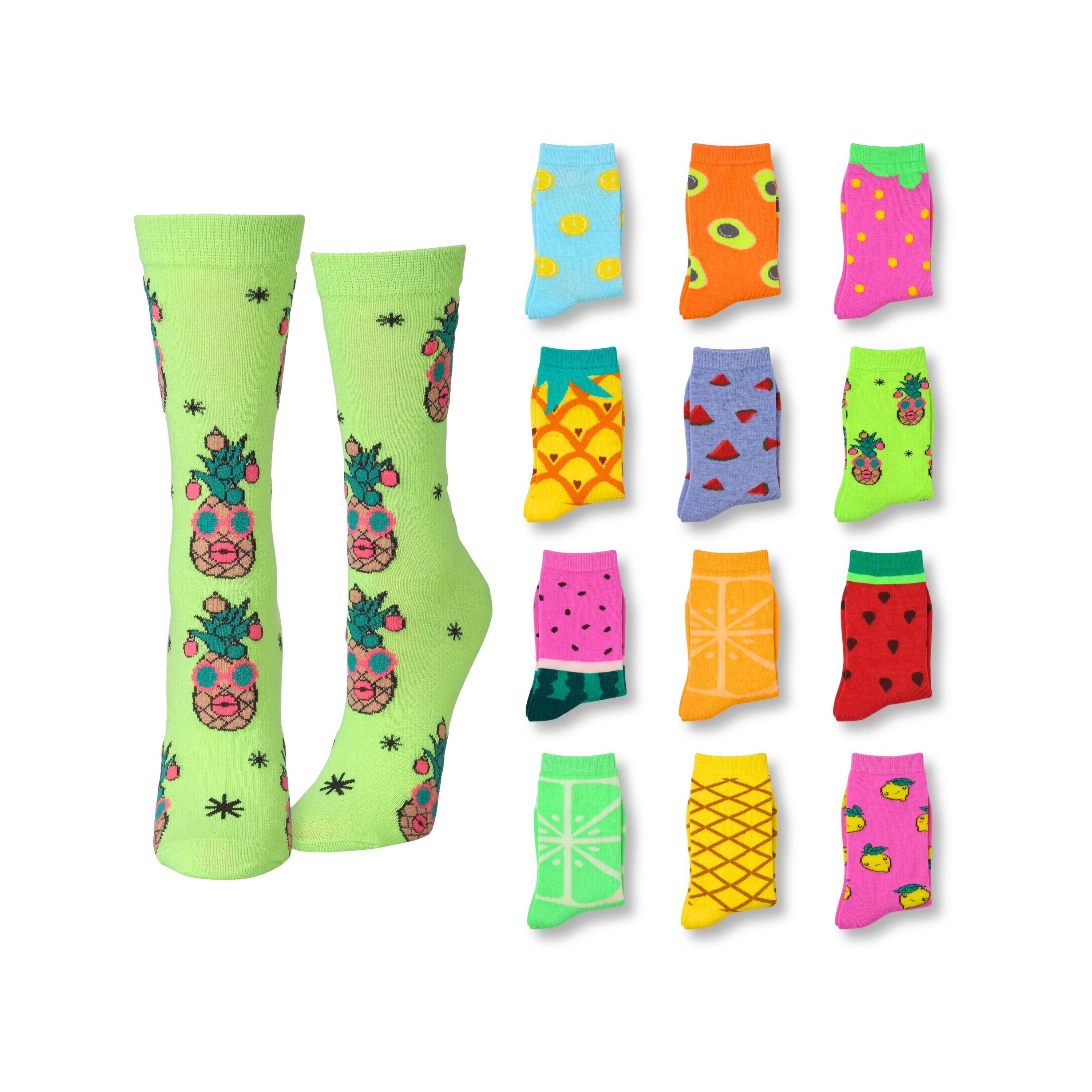Colorful socks with various patterns on a white background