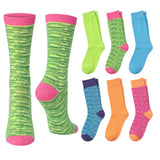 Women's 6-Pairs Colorful Neon Space Dye Patterned Crew Dress Socks