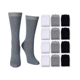 Solid Colors Black Grey & White Socks - 12 Pairs