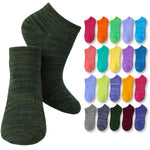 Two green socks with a grid of colorful socks on a white background