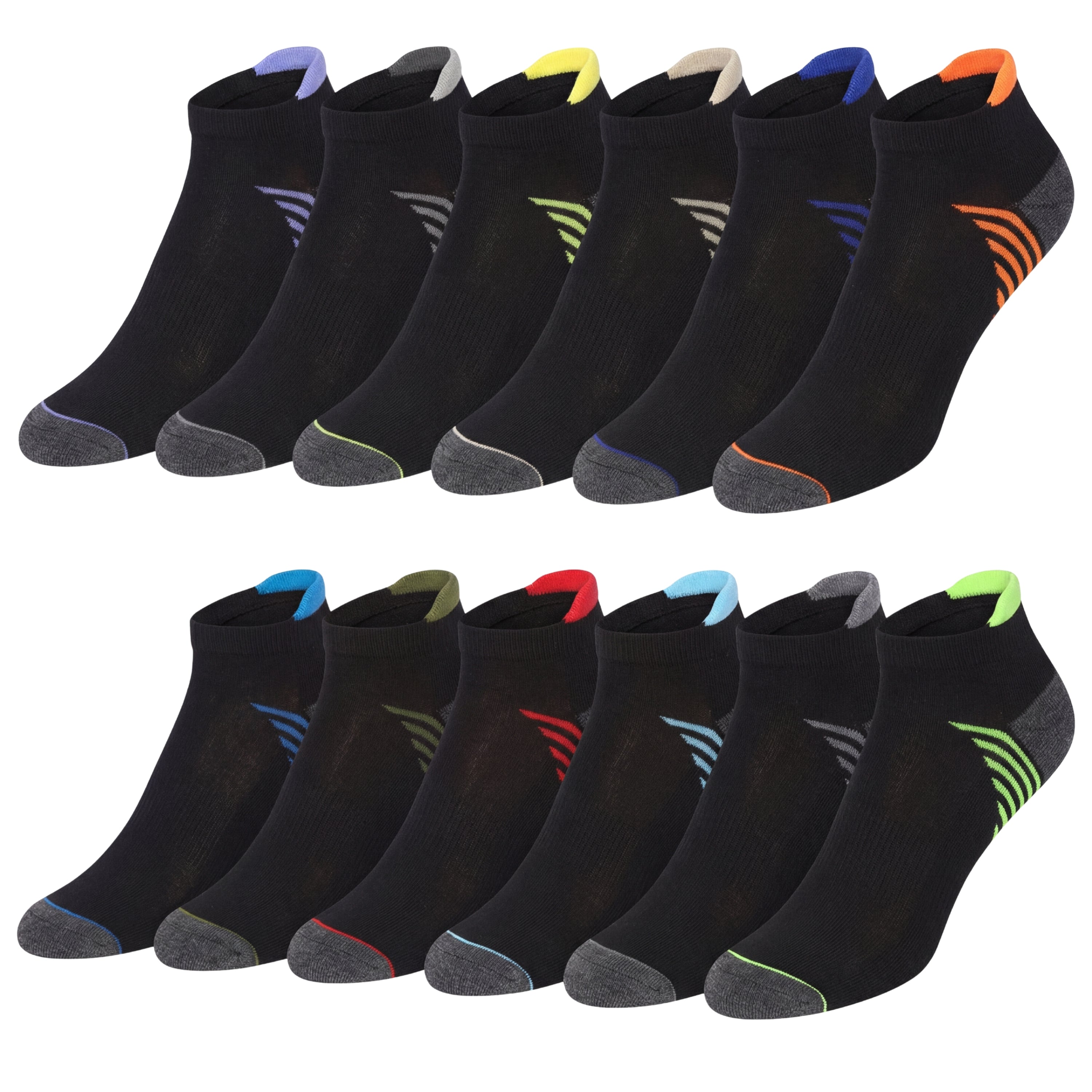 Set of black ankle socks with colorful accents on a white background