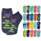 Mix Wine Sea & Shark Coffee Pattern No Show Socks - 20 Pairs