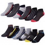 Set of various pairs of socks with different color combinations on a white background