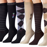 Argyle Striped Dark Colourful Patterned Knee High Socks - 6 Pack + Neutral Pastel Socks - 6 Pack