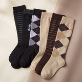 Argyle Striped Dark Colorful Patterned Knee High Socks - 6 Pairs