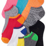 Assorted colorful socks with different patterns on a white background