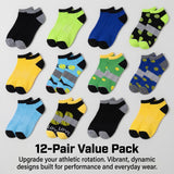 Assorted colorful socks in a 12-pack value pack on a light gray background.