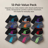 Men's Low Cut Dynamic Double Stripes Sports Socks - 12 Pairs