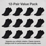 12 pairs of black ankle socks in a value pack on a light gray background.