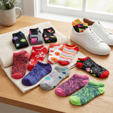 Colorful Funky Floral No Show Socks - 20 Pairs