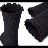 Turn-Cuff Black Crew Ruffle Socks