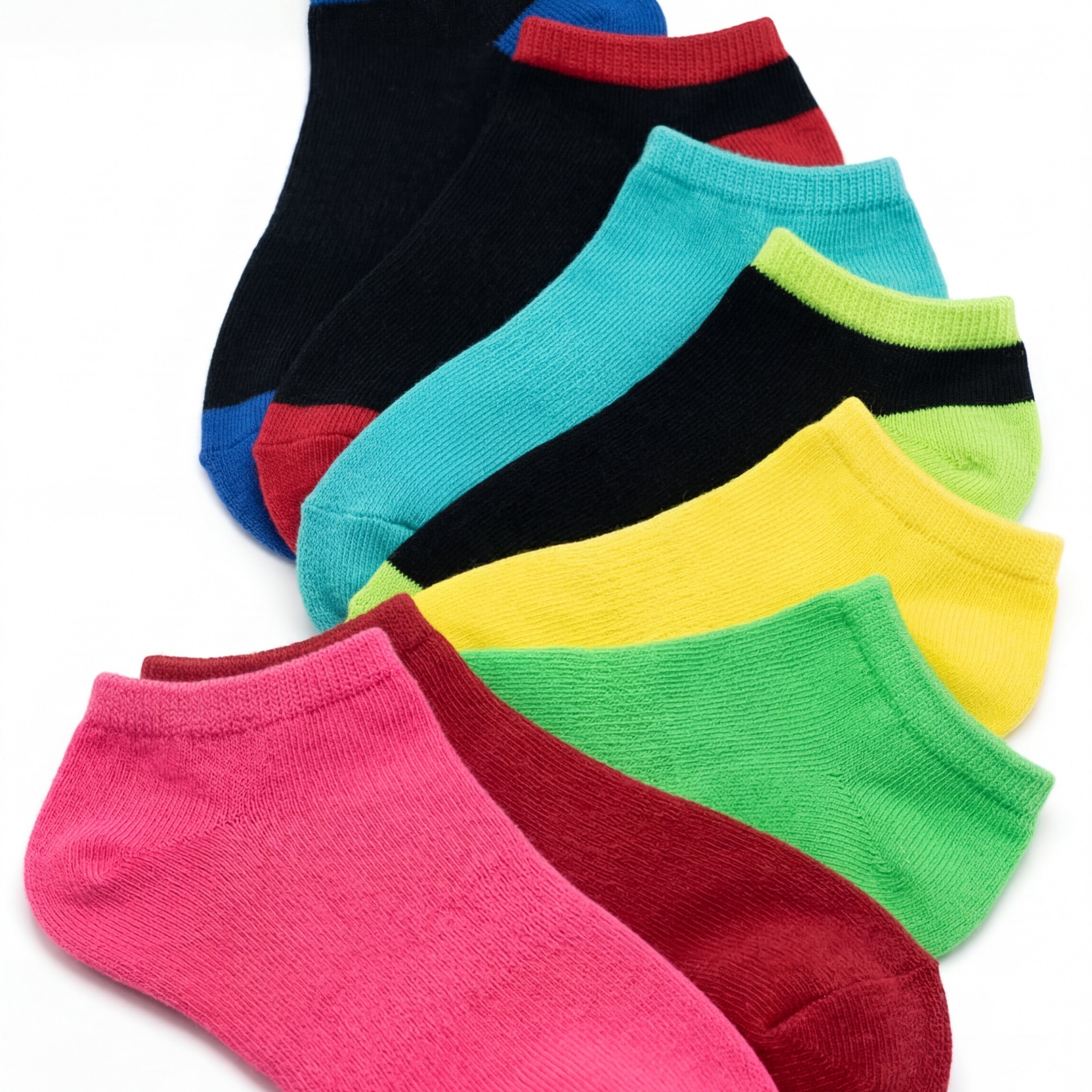 Set of colorful ankle socks on a white background