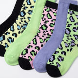 Women's 6-Pairs Colorful Neon Pastel Leopard Patterned Crew Dress Socks
