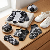 Black White Snowflake No Show Socks  - 20 Pairs
