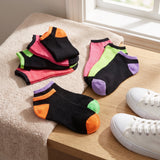 Women's 10 Pairs Multicolor Neon Contrast Pattern For Vibrant Style Low Cut