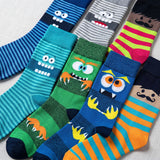 Men's Colorful Striped Monster Socks - 12 Pairs