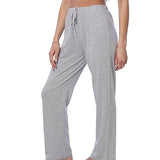 Isadora Paccini Women's Grey Cotton Pants For Women Relaxed Fit Elastic Waist Cool Comfortable For Sleep & Loungewear