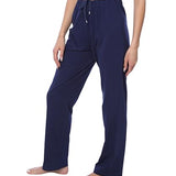 Isadora Paccini Women's Navy Blue Cotton Long Relaxed Fit Elastic Waist Women's Pajama Bottoms Comfortable For Sleep & Loungewear