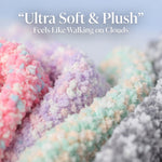 Pastel-colored soft and fluffy material with text 'Ultra Soft & Plush' and 'Feels Like Walking on Clouds'.