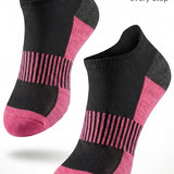 Black and pink socks with cushioned sole on a white background