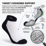 An infographic about cushioned support socks with text and illustrations on a white background.