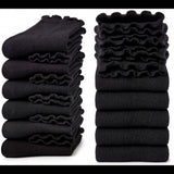Turn-Cuff Black Crew Ruffle Socks