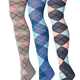 Isadora Paccini Women's 3 Pairs Charming Argyle Symphony Pinkish Grey Blue Deep Blue Over The Knee High Socks