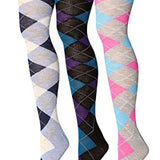 Isadora Paccini Women's 3 Pairs Harmonious Argyle Medley White Black Grey Over The Knee High Socks