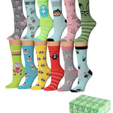 Tipi Toe Women's 12 Pairs Colorful Patterned Crew Socks  – Includes Gift Box Ideal for Women’s Sizes 9-11