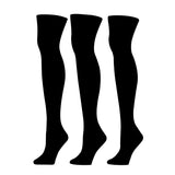 Isadora Paccini Women's 3 Pairs Black Triad Simple Solid Shades Over The Knee High Socks