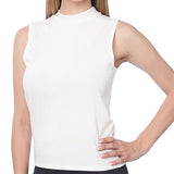 Isadora Paccini Women's White Small Sleeveless Mock Neck Casual Cute Summer Tops for Women