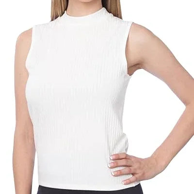 Isadora Paccini Women's White Small Sleeveless Mock Neck Casual Cute Summer Tops for Women - Tipi Toe Socks