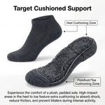 Gray sock with cushioned sole and heel area on a white background