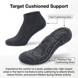 Gray sock with cushioned sole and heel area on a white background