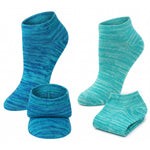 Set of blue and green striped socks on a white background