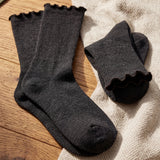 Turn-Cuff Black Crew Ruffle Socks