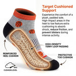 An anatomic sock with basketball design on a white background, highlighting cushioned support features.