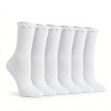Solid White Turn-Cuff Quarter Ruffle Socks