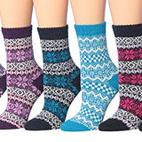 Tipi Toe 6-Pairs Women's Extra Warm Wool-Blend Whimsical Patterns Violet Pink to Cyan Cascades Crew Boot Socks