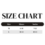 A size chart graphic with the title 'SIZE CHART' in large black text above a table showing size M and L for shoes and socks on a white background.