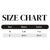 A size chart graphic with the title 'SIZE CHART' in large black text above a table showing size M and L for shoes and socks on a white background.