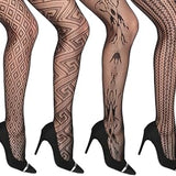 Isadora Paccini Women's 6-Pack Fishnet Lace See-Through Midnight Patterned Pantyhose Tights, Queen