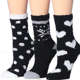 Tipi Toe Women's 3-Pack Cozy Microfiber Anti-Skid Fuzzy Frosted Midnight Patterned Crew Socks – Includes Exclusive Gift Box, Perfect for Women’s Sizes 9-11