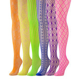 Isadora Paccini Women's 6-Pack Fishnet Lace Pantyhose Playful Daring Aesthetics Rainbow Colored Versatile Patterned Tights (One Size)