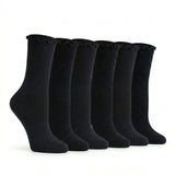 Solid Black Turn-Cuff Quarter Ruffle Socks