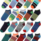 Tipi Toe Kids Boys 20 Pairs Classy Lightweight Novelty Vivid Multicolor Stripes Pattern Low Cut/No Show Socks