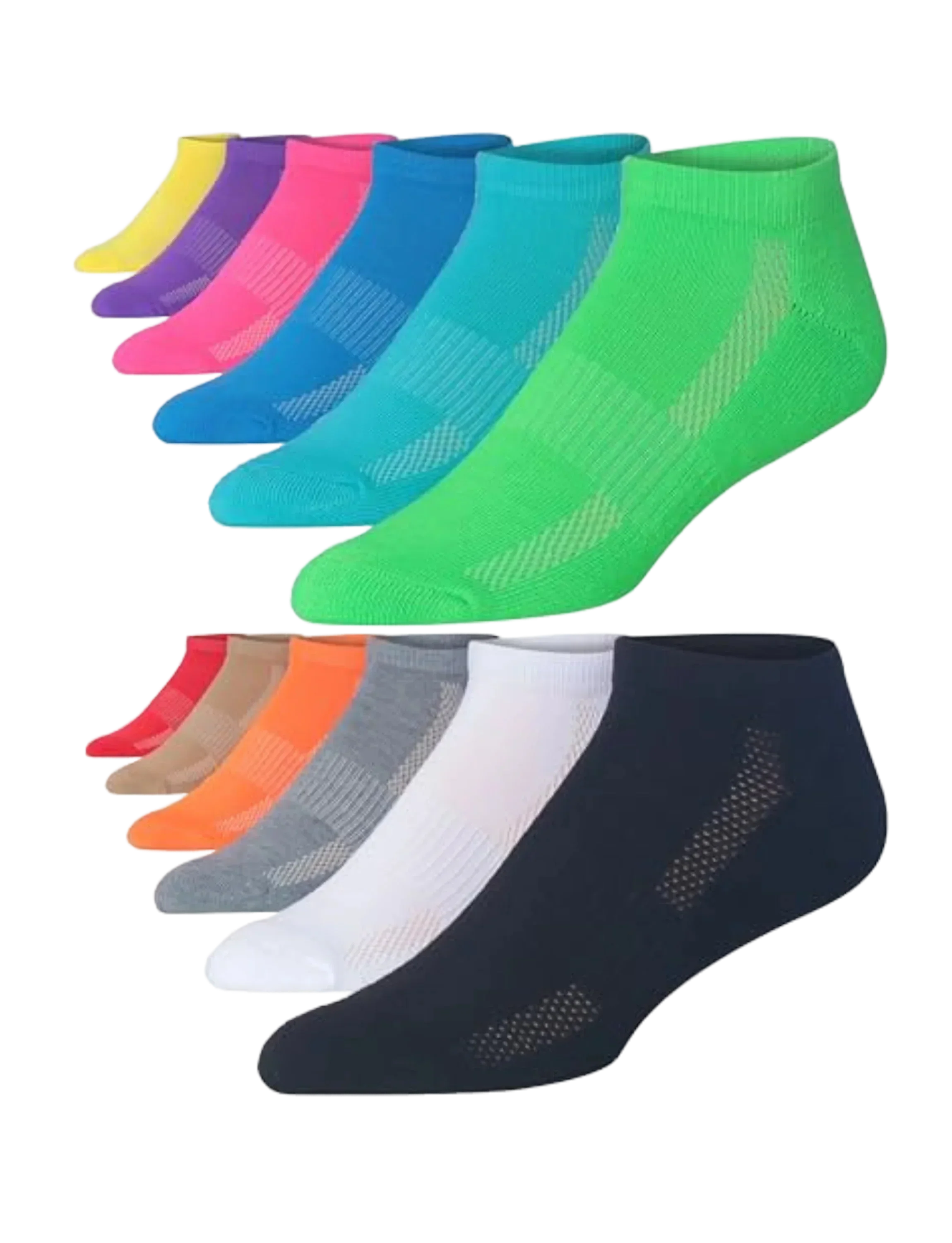 JAMES FIALLO Men's 12-Pairs Performance Solid Vibrant Rainbow Colored Low Cut Athletic Sport Socks - Tipi Toe Socks