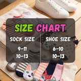 Size chart overlay with socks and shoes on a wooden surface