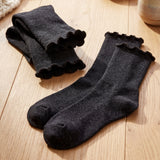 Turn-Cuff Black Crew Ruffle Socks